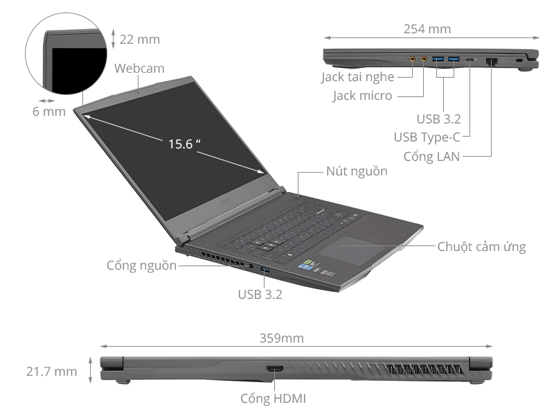 MSI Gaming Thin 15 B12UCX - 2046VN (i5 12450H, 16GB, 512GB, RTX 2050 4GB, Full HD 144Hz, Win11)