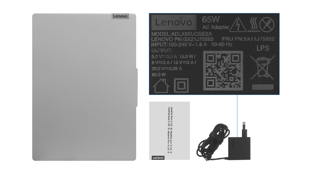 Bộ sản phẩm gồm: Sách hướng dẫn, Sạc Laptop Lenovo ( 65W ), Thùng máy