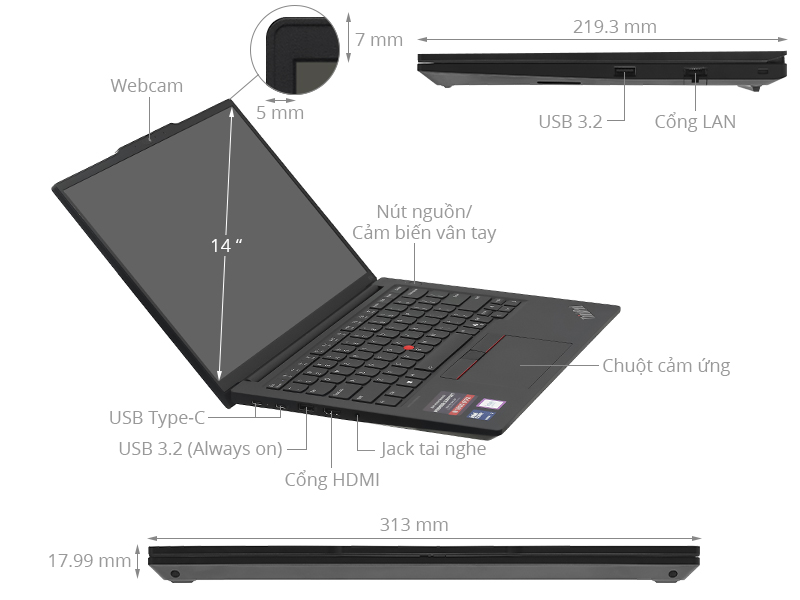 Lenovo ThinkPad E14 - 21M7004UVN (Ultra 7 155U, 16GB, 512GB, WUXGA, Win11)