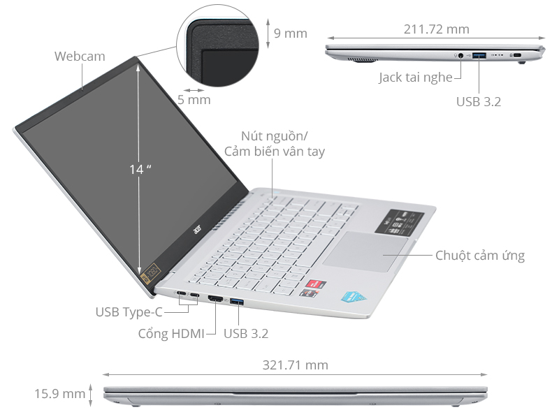 Acer Swift Go 14 41 R251 - NX.KG3SV.005 (R5 7430U, 16GB, 1TB, Full HD, Win11)