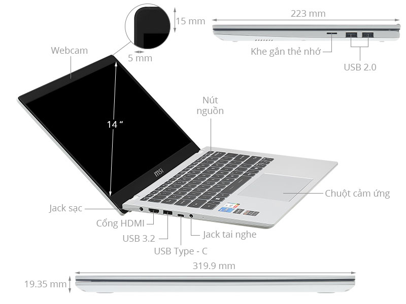 MSI Modern 14 C13M - 611VN (i5 1335U, 16GB, 512GB, Full HD, Win11)