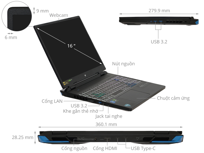 Acer Gaming Predator Helios Neo PHN16 71 53M7 - NH.QLUSV.005 (i5 13500HX, 16GB, 512GB, RTX 4060 8GB, WUXGA 165Hz, Win11)