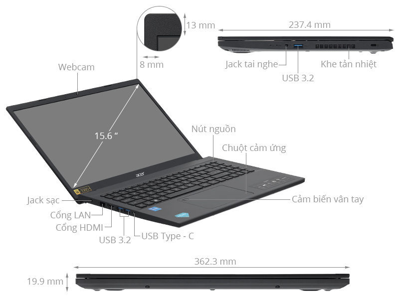 Acer Aspire 7 A715 76 53PJ - NH.QGESV.007 (i5 12450H, 16GB, 512GB, Full HD, Win11)