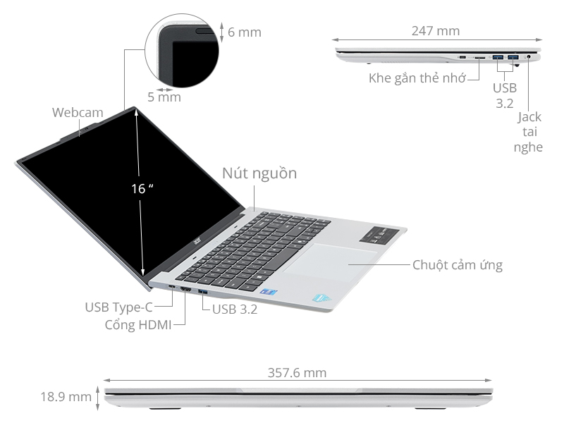 Acer Aspire Lite 16 G2 AL16 52P 76DU - NX.J2SSV.005 (i7 1355U, 16GB, 512GB, Full HD+, Win11)