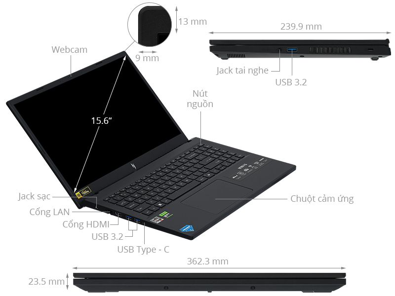 Acer Gaming Nitro V 15 ANV15 41 R1JY - NH.QPFSV.001 (R5 6600H, 16GB, 512GB, RTX 3050 6GB, Full HD 165Hz, Win11)