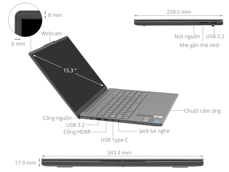 Lenovo IdeaPad Slim 3 15IRH10 - 83K1000HVN (i5 13420H, 16GB, 512GB, WUXGA, Win11)