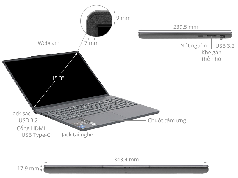 Lenovo IdeaPad Slim 3 15IRH10 - 83K1000FVN (i7 13620H, 24GB, 512GB, WUXGA, Win11)