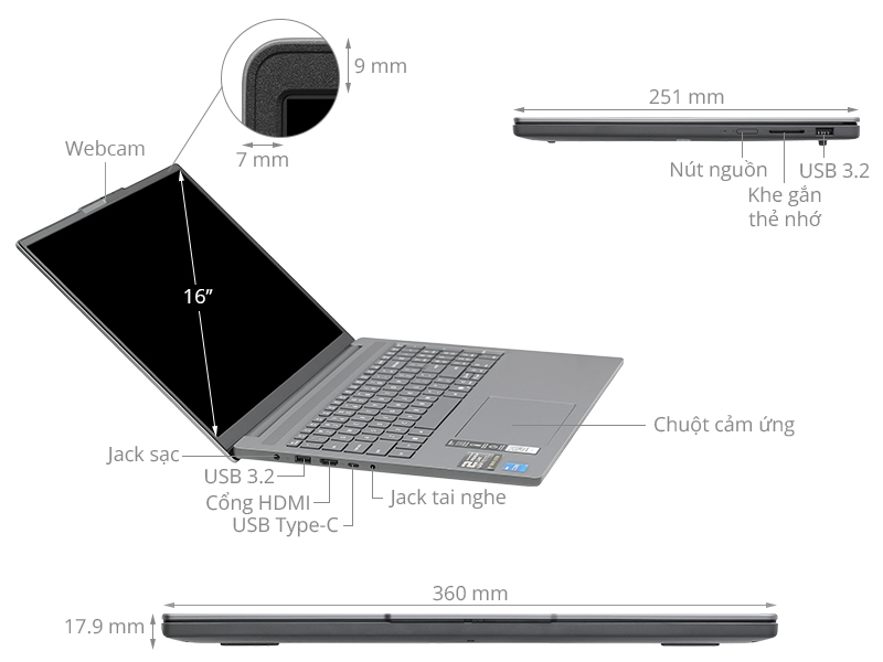 Lenovo Ideapad Slim 3 16IRH10 - 83K20003VN (i5 13420H, 24GB, 512GB, WUXGA, Win11)