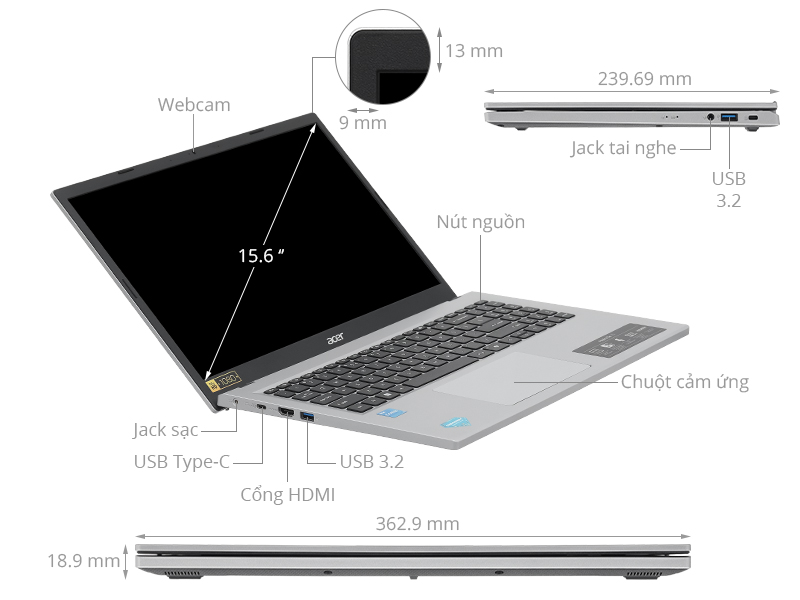Acer Aspire Go AG15 31P 30M4 - NX.KRPSV.004 (i3 N305, 8GB, 256GB, Full HD, Win11)