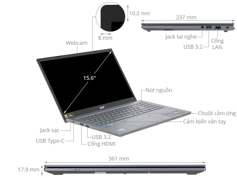 Acer Gaming Aspire 5 A515 58GM 598J - NX.KW1SV.002 (i5 13420H, 16GB, 512GB, RTX 2050 4GB, Full HD 144Hz, Win11)