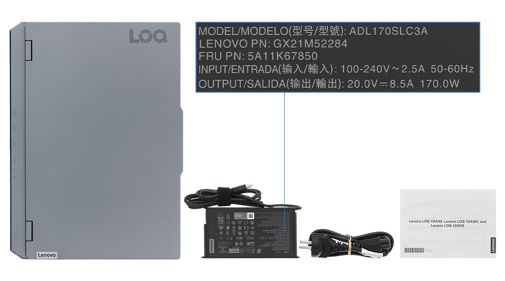 Bộ sản phẩm gồm: Sách hướng dẫn, Thùng máy, Sạc Laptop Lenovo ( 170W )