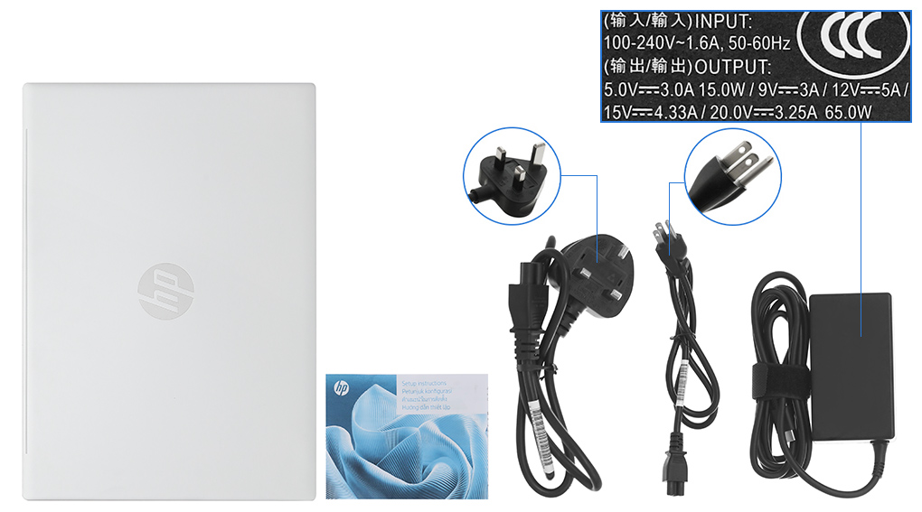 Bộ sản phẩm gồm: Sách hướng dẫn, Thùng máy, Sạc Laptop HP ( 65W USB-C )