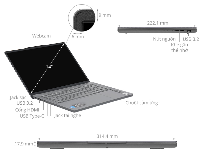 Lenovo Ideapad Slim 3 14IRH10 - 83K0000CVN (i5 13420H, 24GB, 512GB, WUXGA OLED, Win11)