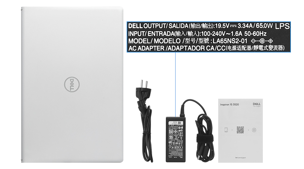 Bộ sản phẩm gồm: Sách hướng dẫn, Thùng máy, Sạc Laptop Dell ( 65W )