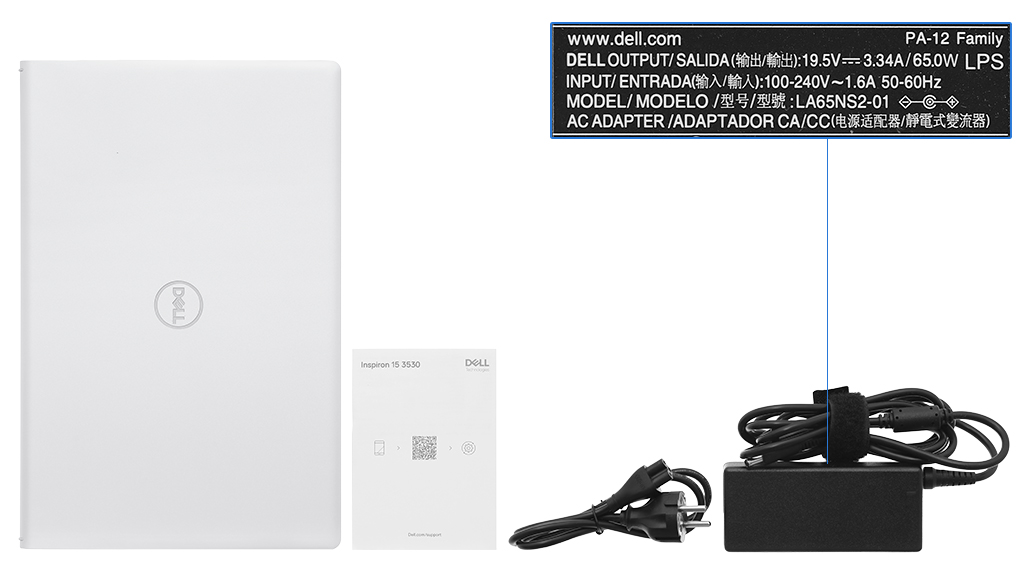 Bộ sản phẩm gồm: Sách hướng dẫn, Thùng máy, Sạc Laptop Dell ( 65W )