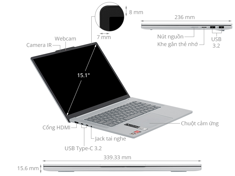 Lenovo IdeaPad Slim 5 OLED 15ARP10 - 83J3002SVN (R7 7735HS, 32GB, 512GB, WQXGA OLED 165Hz, Win11)