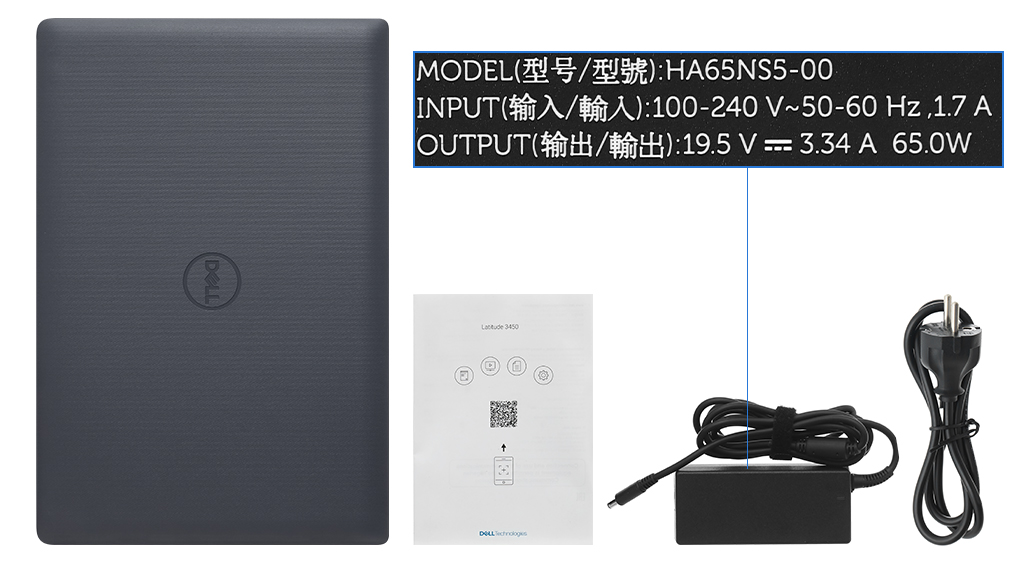 Bộ sản phẩm gồm: Sách hướng dẫn, Thùng máy, Sạc Laptop Dell ( 65W )