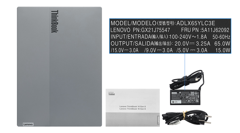 Bộ sản phẩm gồm: Sách hướng dẫn, Sạc Laptop Lenovo ( 65W USB-C ), Thùng máy
