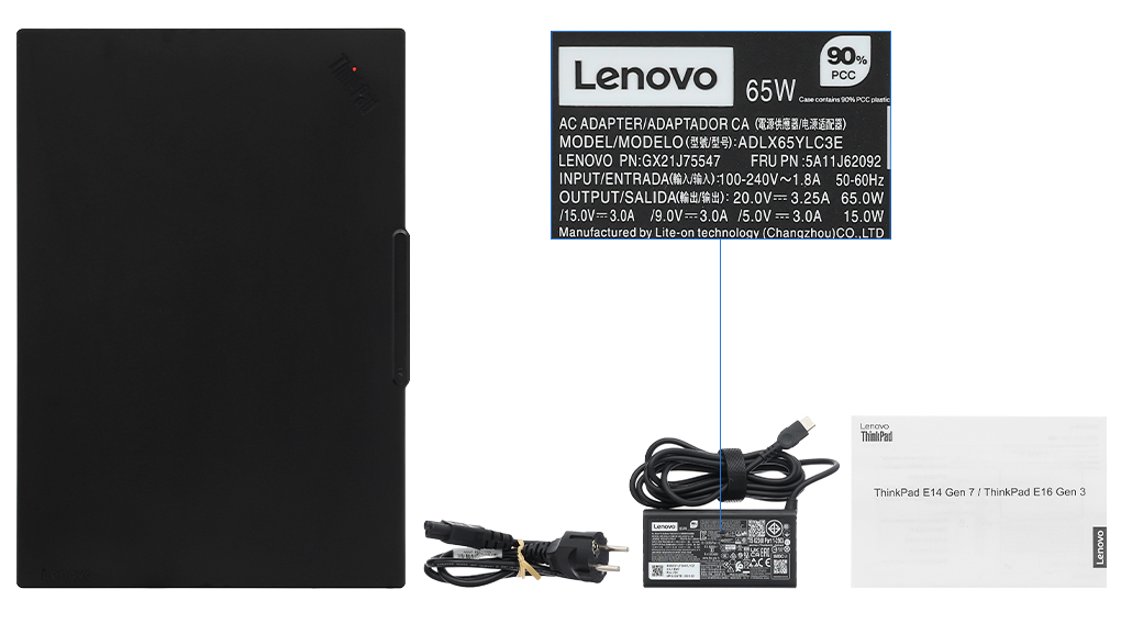 Bộ sản phẩm gồm: Sách hướng dẫn, Sạc Laptop Lenovo ( 65W USB-C ), Thùng máy