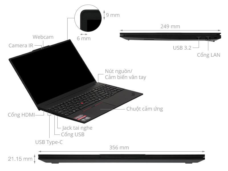 Lenovo ThinkPad E16 - 21SR002SVN (Ultra 7 255H, 32GB, 512GB, WUXGA, Win11)