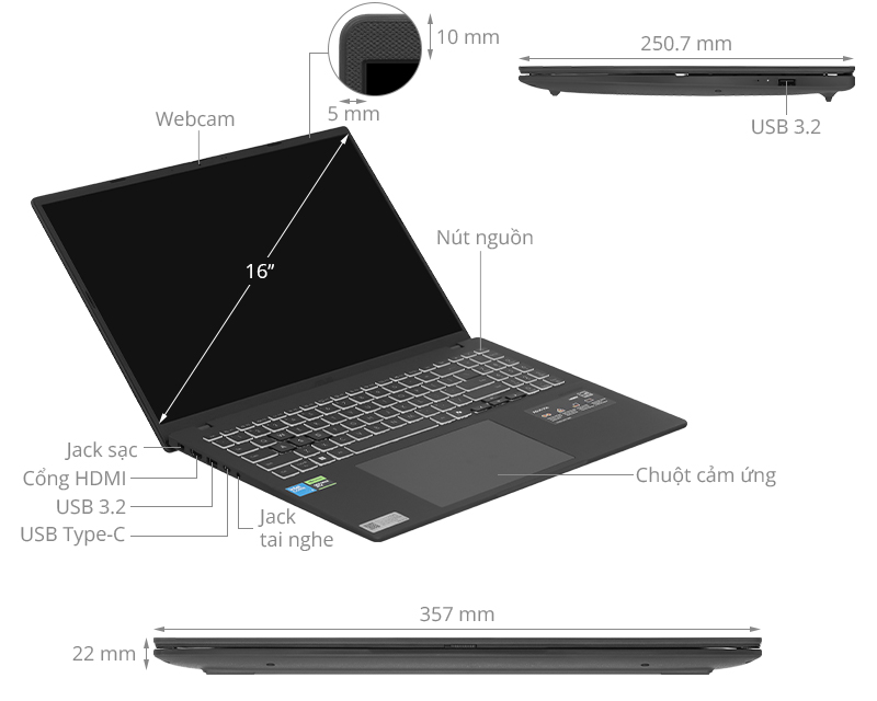 Asus Gaming V16 V3607VH - RP024W (Core 5 210H, 16GB, 512GB, RTX 5050 8GB, WUXGA 144Hz, Win11)