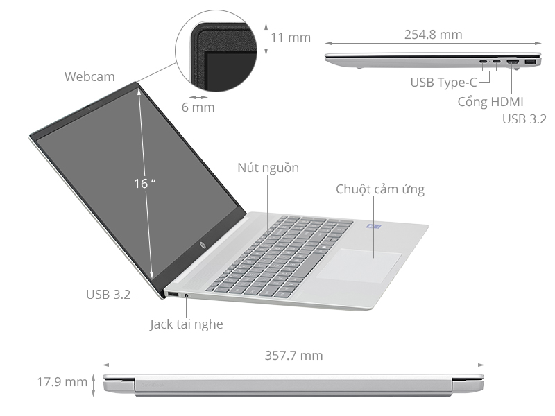 HP OmniBook 5 AI 16 af1046TU - BZ7Q8PA (Ultra 5 225U, 16GB, 512GB, WUXGA, Cảm ứng, OfficeH24, Win11)