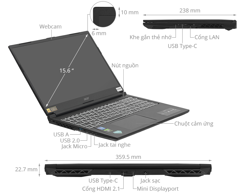 Acer Gaming Aspire 7 A715 59G 73LB - NH.QX6SV.002 (i7 12650H, 16GB, 512GB, RTX 3050 6GB, Full HD 144Hz, Win11)