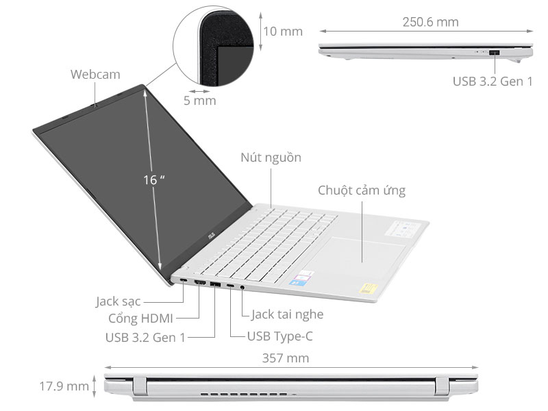 Asus Vivobook S16 S3607VA - RP155WS (Core 5 210H, 16GB, 512GB, WUXGA 144Hz, OfficeH24+365, Win11)