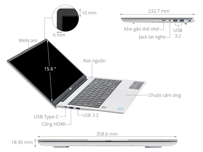 Acer Aspire Lite 15 AL15 42P R86Y - NX.D3QSV.003 (R7 7730U, 16GB, 512GB, Full HD, Win11)