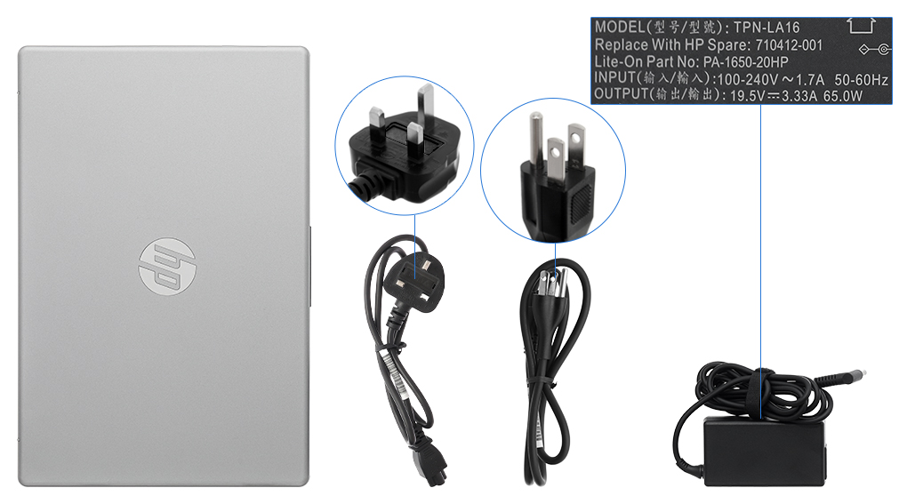 Bộ sản phẩm gồm: Sách hướng dẫn, Thùng máy, Sạc Laptop HP ( 65W )