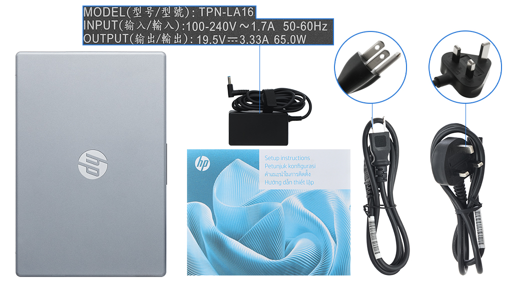 Bộ sản phẩm gồm: Sách hướng dẫn, Thùng máy, Sạc Laptop HP ( 65W )