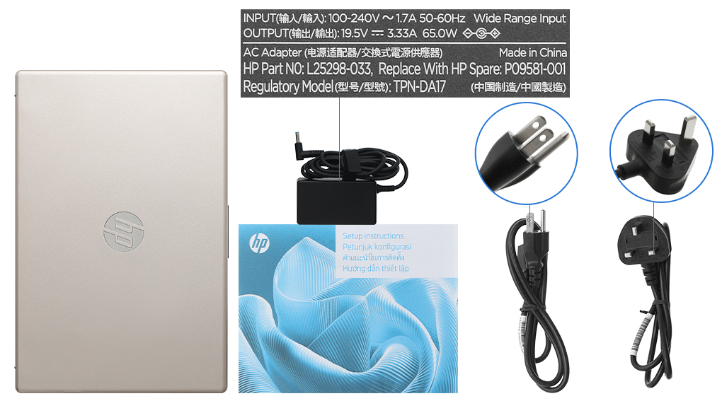 Bộ sản phẩm gồm: Sách hướng dẫn, Thùng máy, Sạc Laptop HP ( 65W )