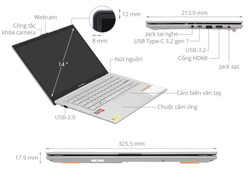 Asus Vivobook Go E1404FA - EB482W (R5 7520U, 16GB, 512GB, Full HD, Win11)