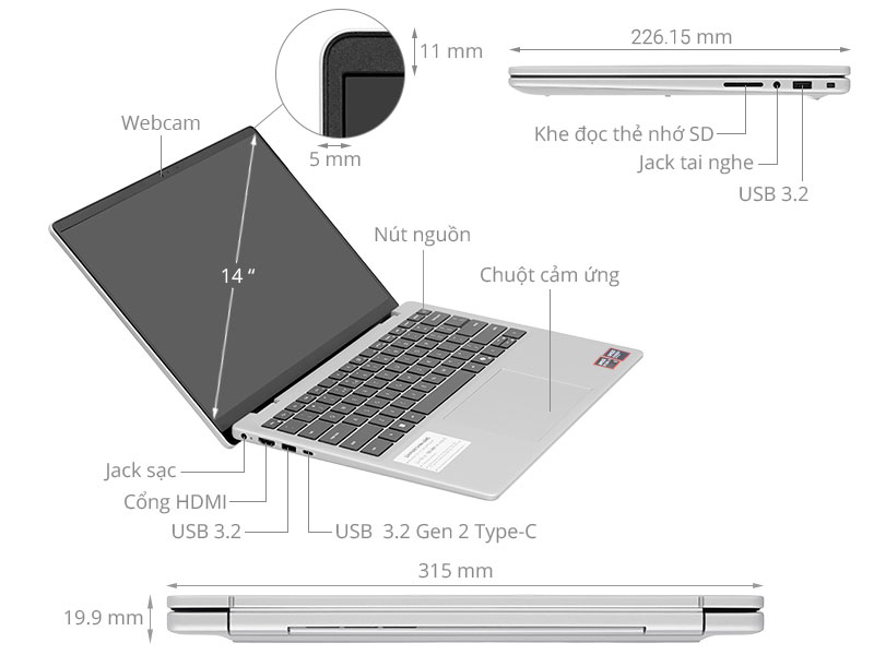 Dell 14 DC14255 - DC4AI5278W1 (R5 AI 330, 16GB, 512GB, Full HD+, KYHD, OfficeH24+365, Win11)