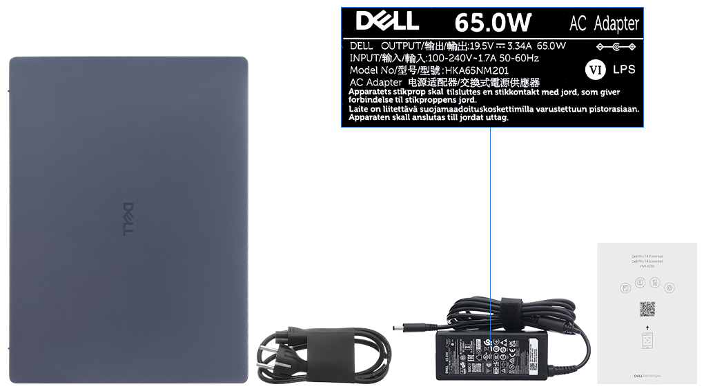 Bộ sản phẩm gồm: Sách hướng dẫn, Thùng máy, Sạc Laptop Dell ( 65W )