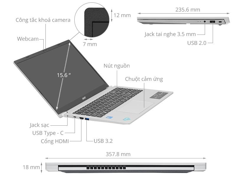 Acer Aspire Lite 15 AL15-33P-38BA - NX.D2KSV.001 (Core 3 N355, 8GB, 512GB, Full HD, Win11)