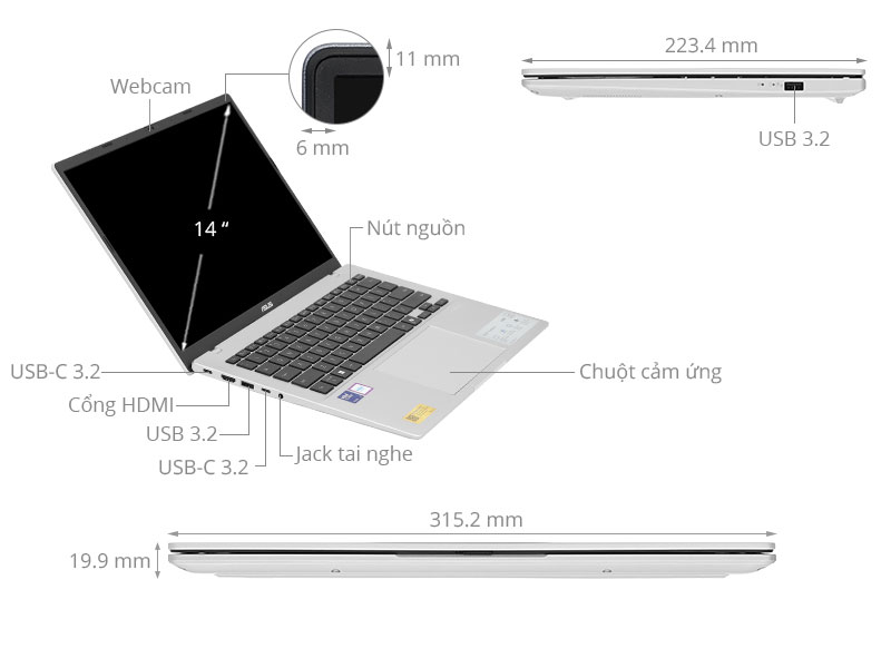 Asus Vivobook 14 X1407CA - LY008W (Ultra 5 225H, 16GB, 512GB, WUXGA, Win11)