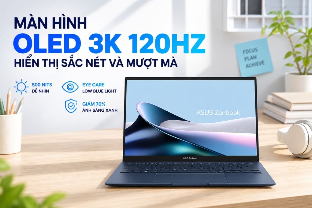 Laptop Asus ZenBook 14 UX3405CA - ST628W (Ultra 5 225H, 16GB, 512GB, 3K OLED 120Hz, Win11) Màu Xanh Dương