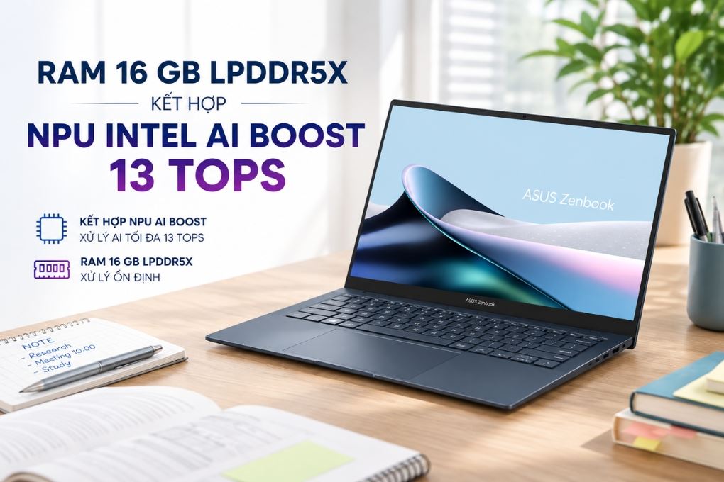 Laptop Asus ZenBook 14 UX3405CA - ST628W (Ultra 5 225H, 16GB, 512GB, 3K OLED 120Hz, Win11) Màu Xanh Dương
