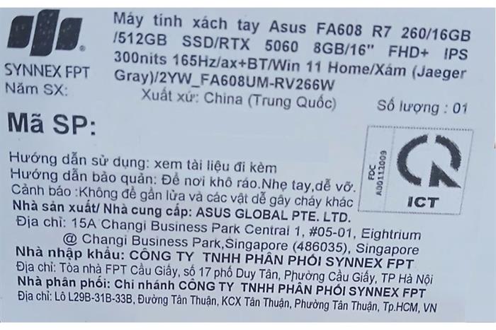 Laptop Asus TUF Gaming A16 FA608UM - RV266W (R7 260, 16GB, 512GB, RTX5060 8GB, Full HD+ 165Hz, Win11) Màu Xám