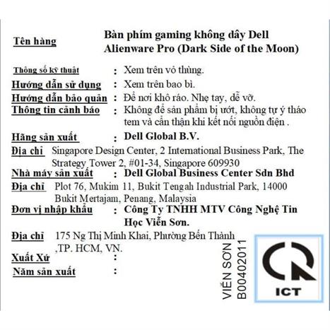 Bàn Phím Cơ Dell Alienware Pro 580-BBMZ Màu Đen