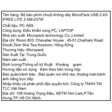 Bộ Bàn Phím Chuột Bluetooth MicroPack KM-237W - Đen Màu Đen
