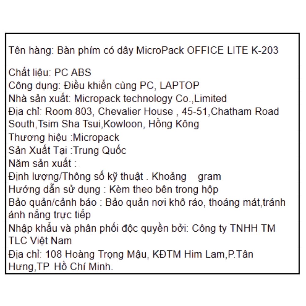 Bàn Phím Có Dây MicroPack K203 - 2