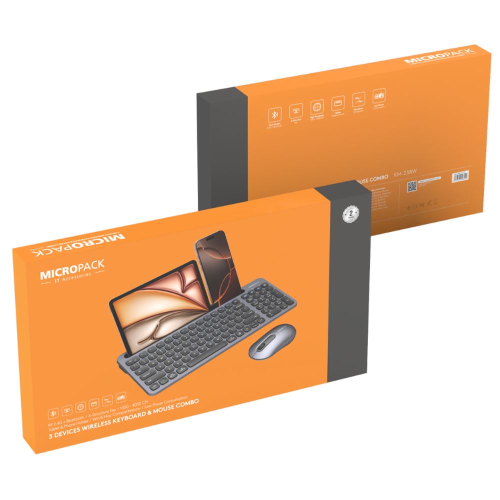 Bàn Phím Bluetooth MicroPack KM-238W - Xám