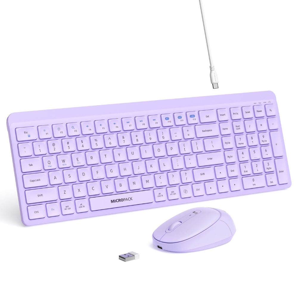 Bộ Bàn Phím Chuột Bluetooth MicroPack KM-268W - Tím - 2