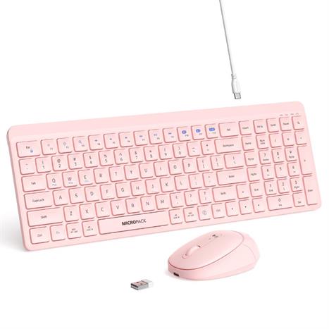 Bộ Bàn Phím Chuột Bluetooth MicroPack KM-268W - Hồng Màu Hồng