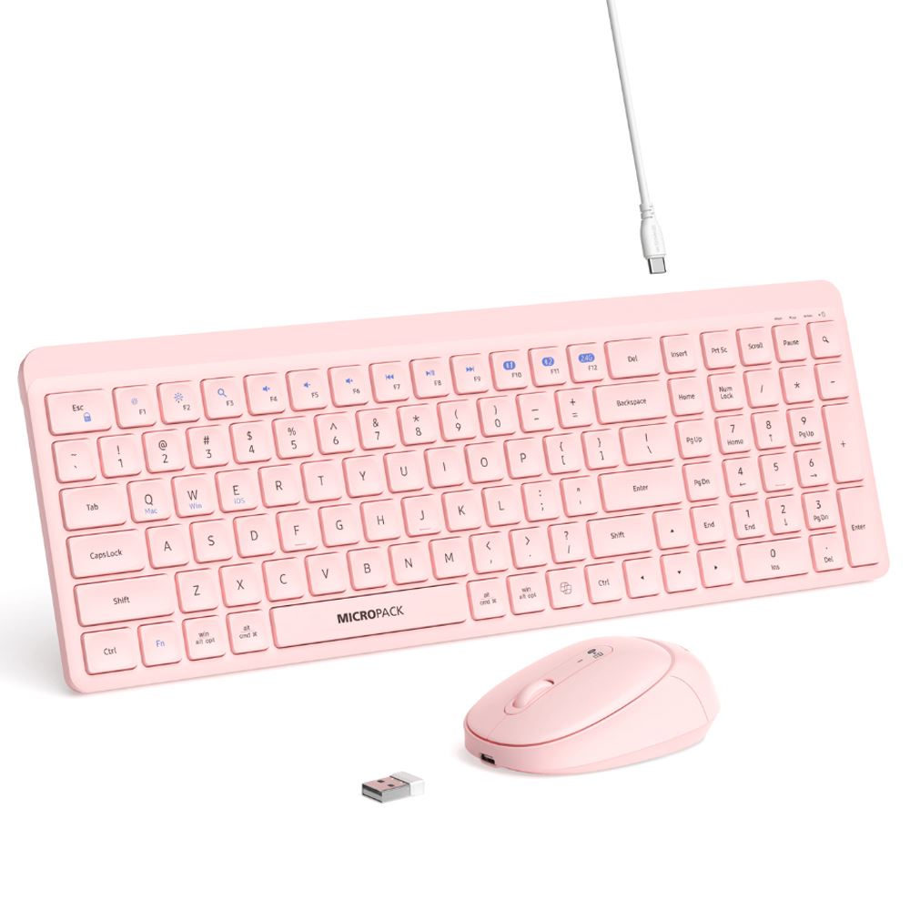 Bộ Bàn Phím Chuột Bluetooth MicroPack KM-268W - Hồng Màu Hồng