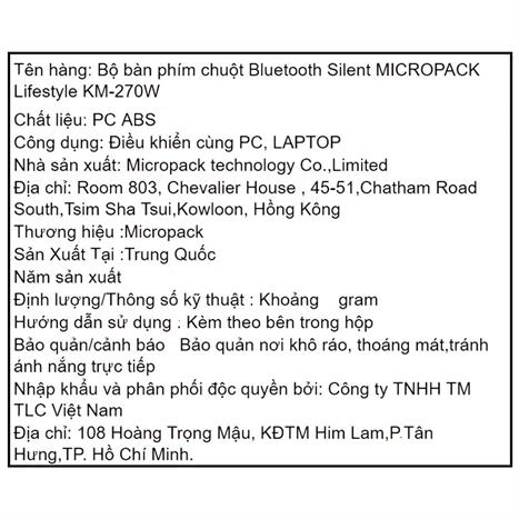 Bộ Bàn Phím Chuột Bluetooth MicroPack KM-270W - Đen Màu Đen