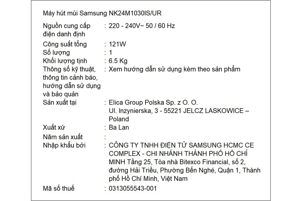 Máy hút mùi âm tủ Samsung NK24M1030IS/UR Màu Bạc