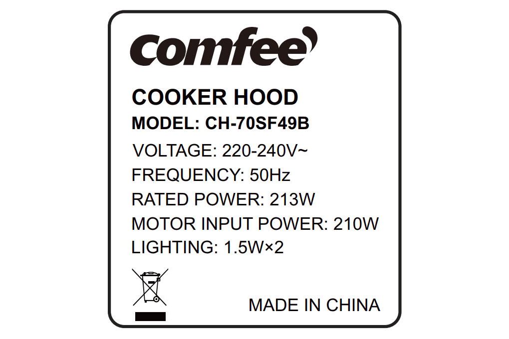 Máy hút mùi âm tủ Comfee CH-70SF49B Màu Đen